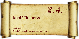Mazák Anna névjegykártya
